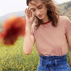 Madewell Orange and white stripped cotton tee shirt
